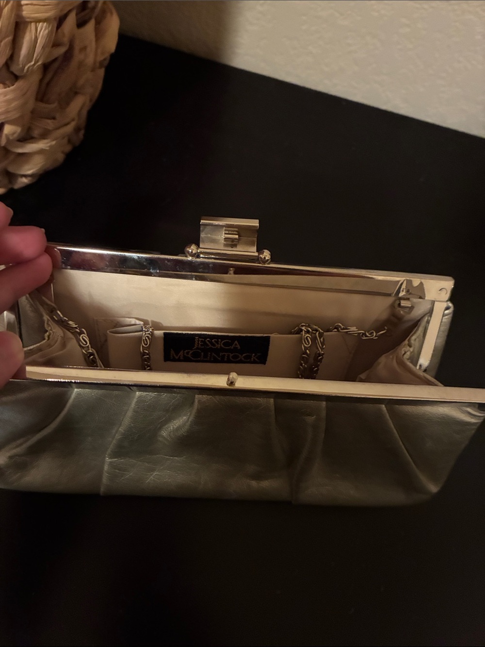 Jessica McClintock Metallic Gold Frame Clutch